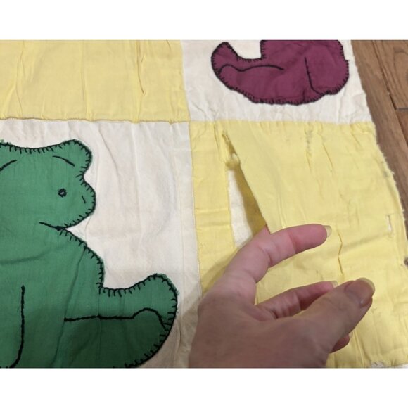 Vintage Handmade Patchwork Baby Quilt Teddy Bears 1940's Damaged READ - Picture 5 of 9
